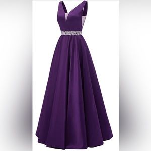 Yexinbridal Spaghetti Straps Prom Dress Long Satin Beaded V-Neck with Pockets